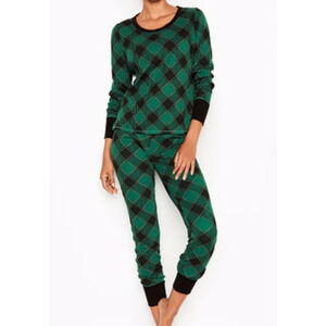 Victoria's Secret Green Gingham Plaid Thermal Knit Sleep Set Size Small Pajamas